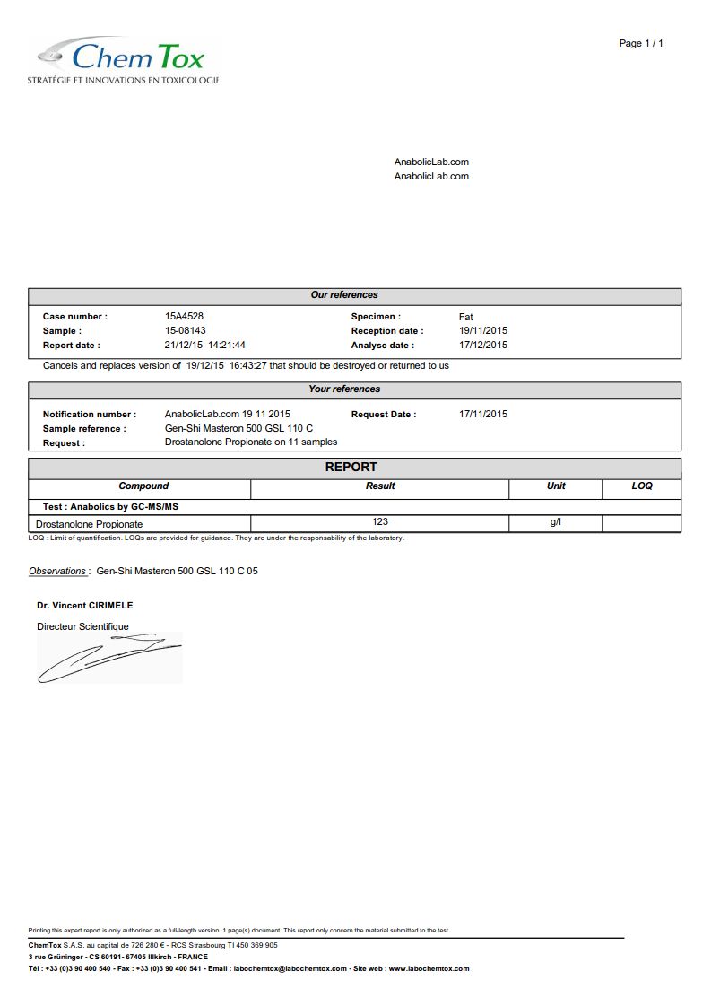 Gen-Shi Masteron 500 lab report (December 21, 2015)