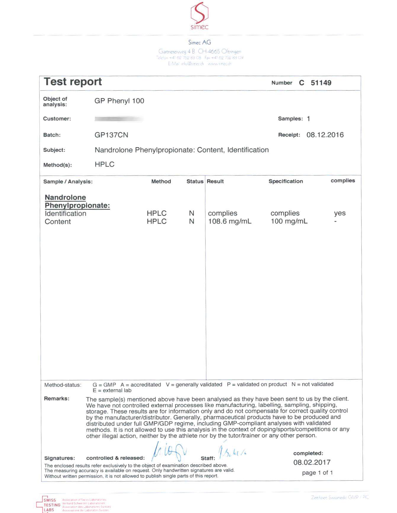 GP Phenyl 100 (Batch GP137CN)