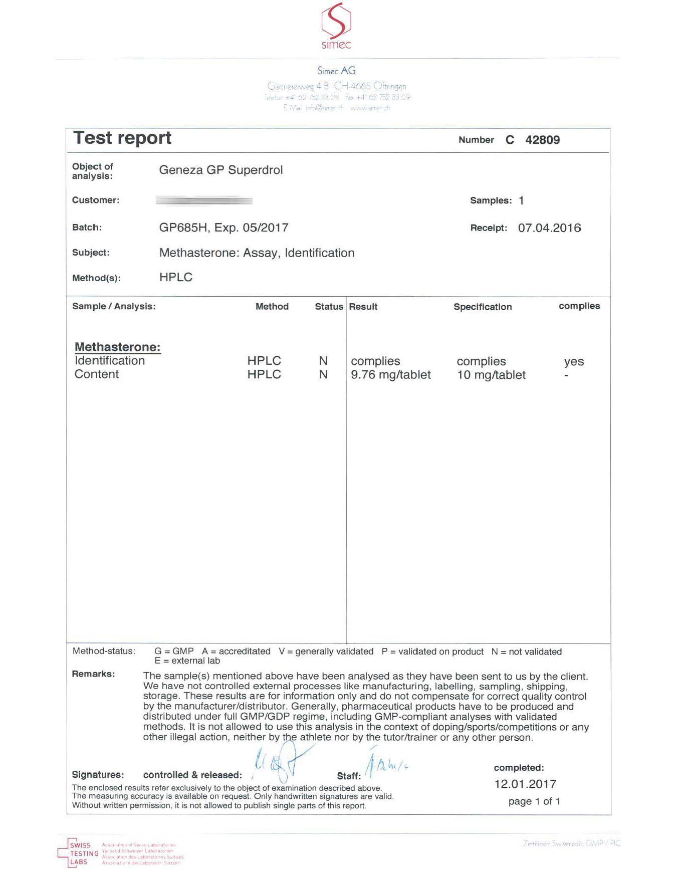 GP Superdrol (Batch GP685H)