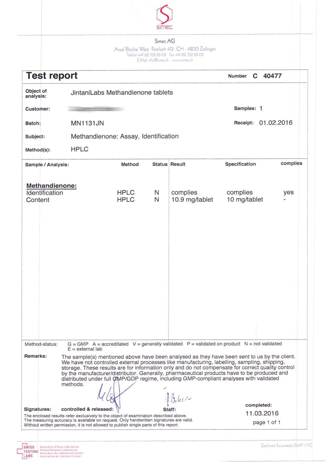 Jintani Methandienone (Batch MN1131JN)