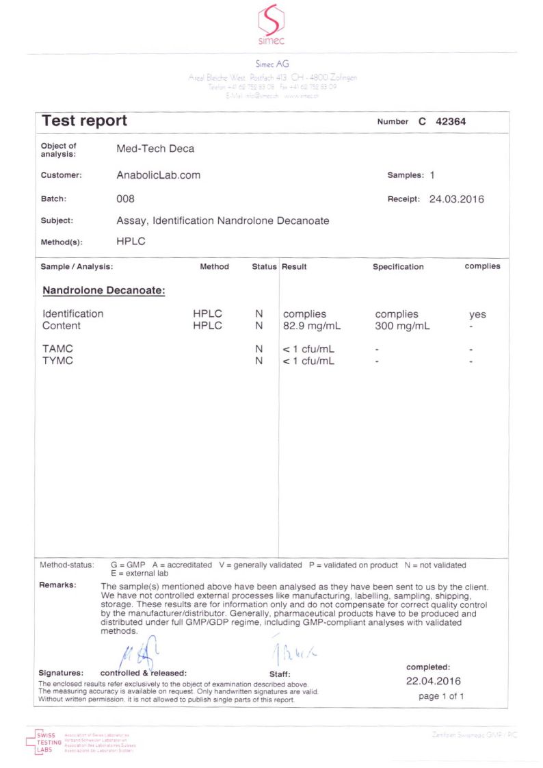 Med-Tech Solutions Deca lab report (April 22, 2016)