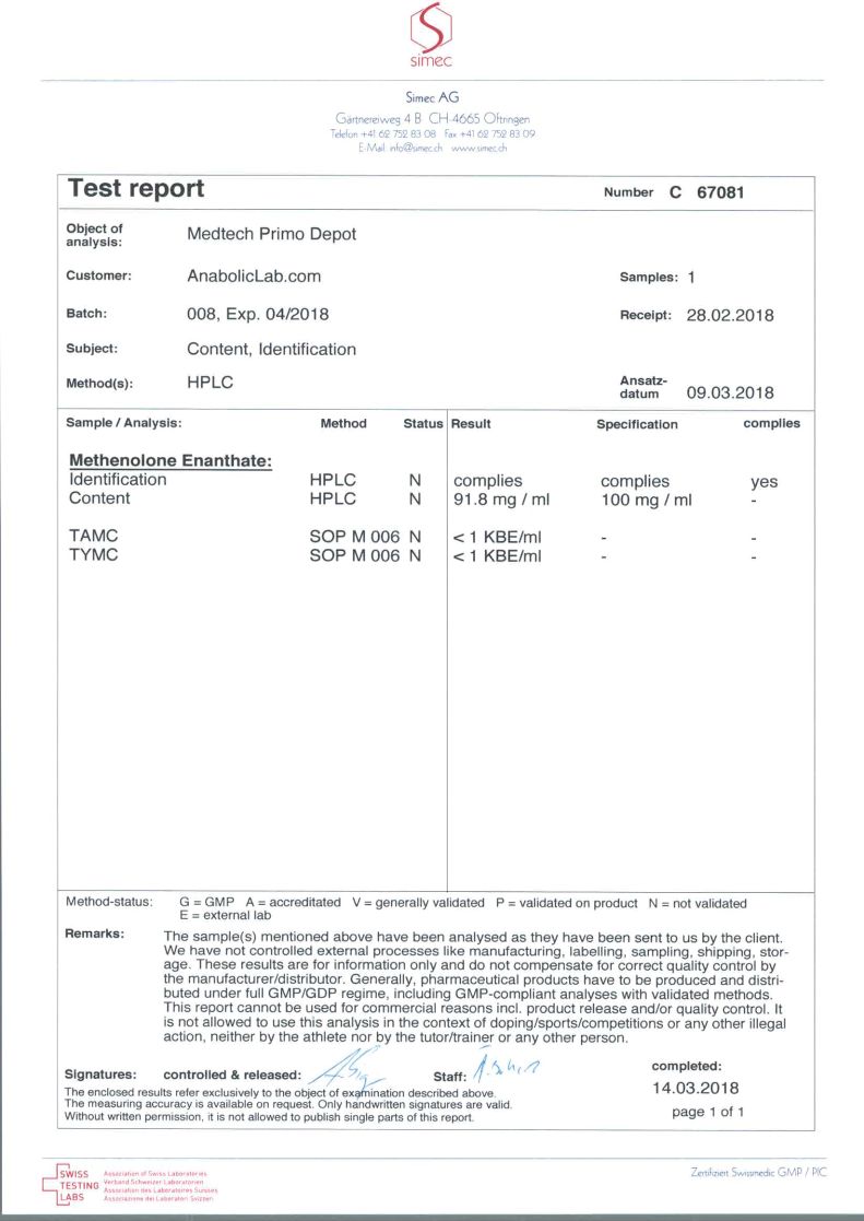 Med-Tech Solutions Primo Depot lab report (March 14, 2018)