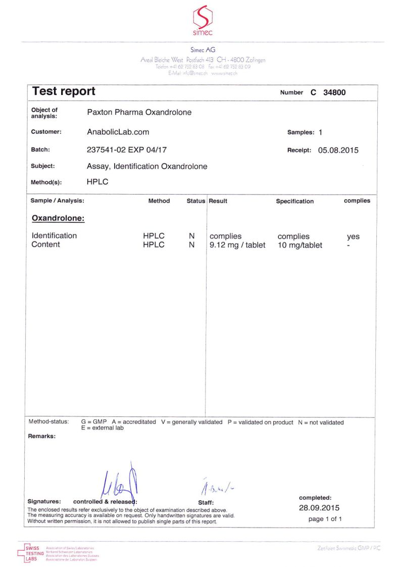 Paxton Pharmaceuticals Oxandrolone (September 28, 2015)