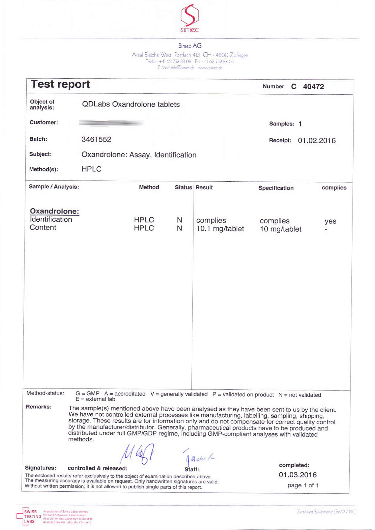 QD Labs Oxandrolone (Batch 3461552)