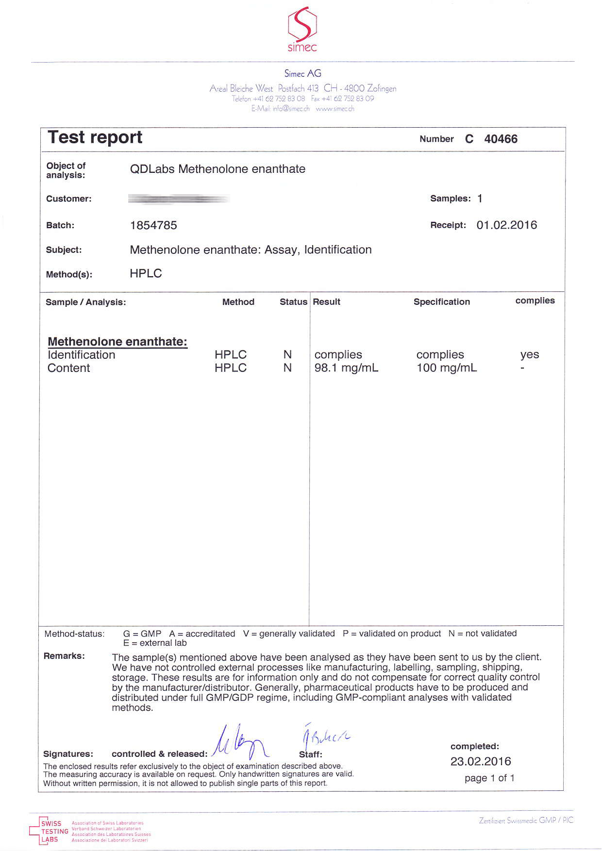 QD Labs Primo 100 (Batch 1854785)