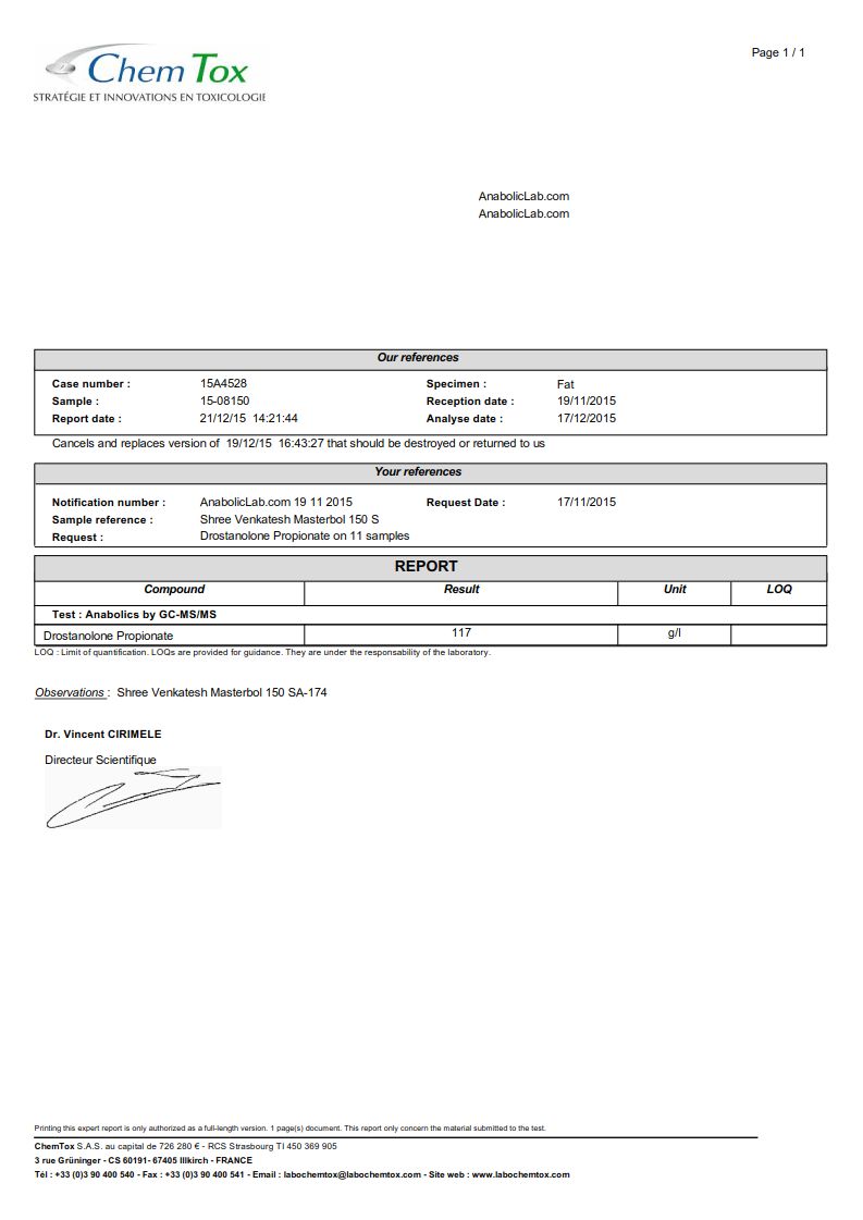 Shree Venkatesh Masterbol 150 lab report (December 21, 2015)