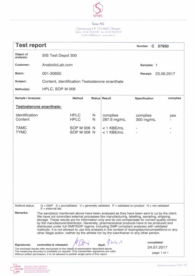 SIS Labs Test Depot 300 lab report (July 24, 2017)