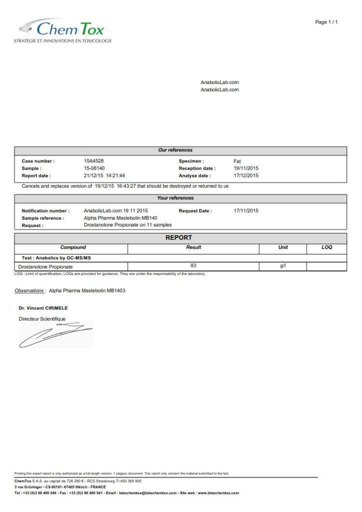 Alpha Pharma Mastebolin Lab Test