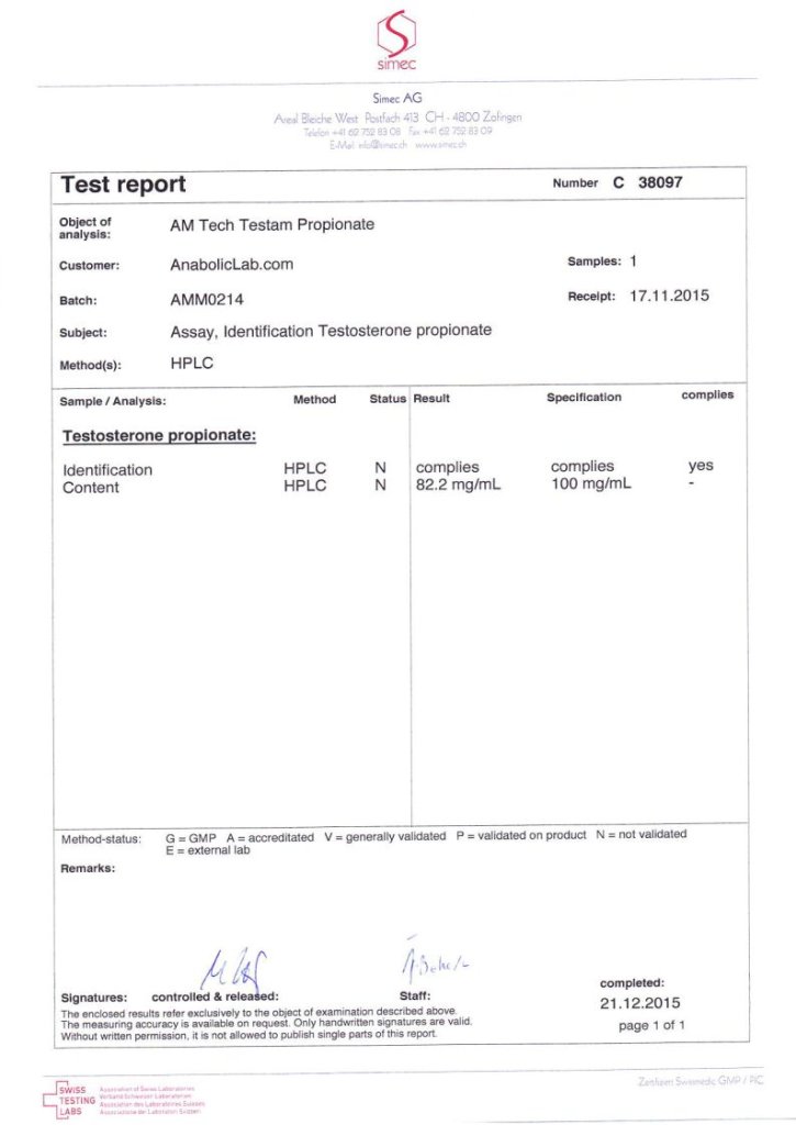 AM Tech Pharma Testam Propionate Lab Test