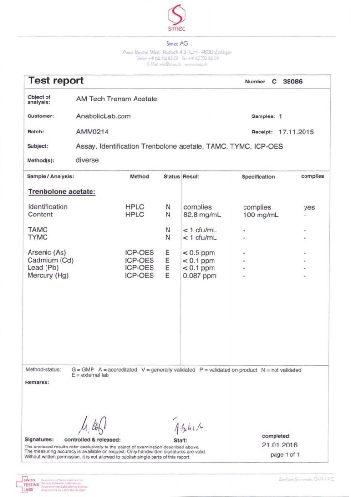 AM Tech Pharma Trenam Acetate Lab Test