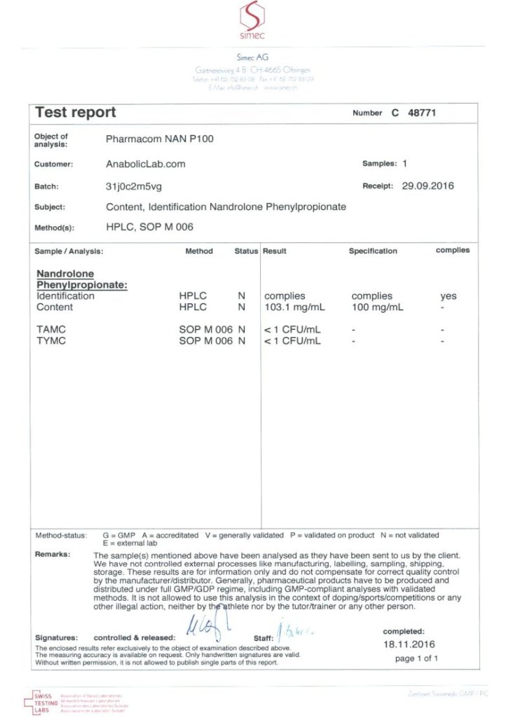 Pharmacom Labs PHARMA Nan P100 report