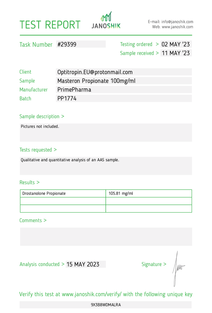 Prime Pharma Masteron Propionate Lab Test