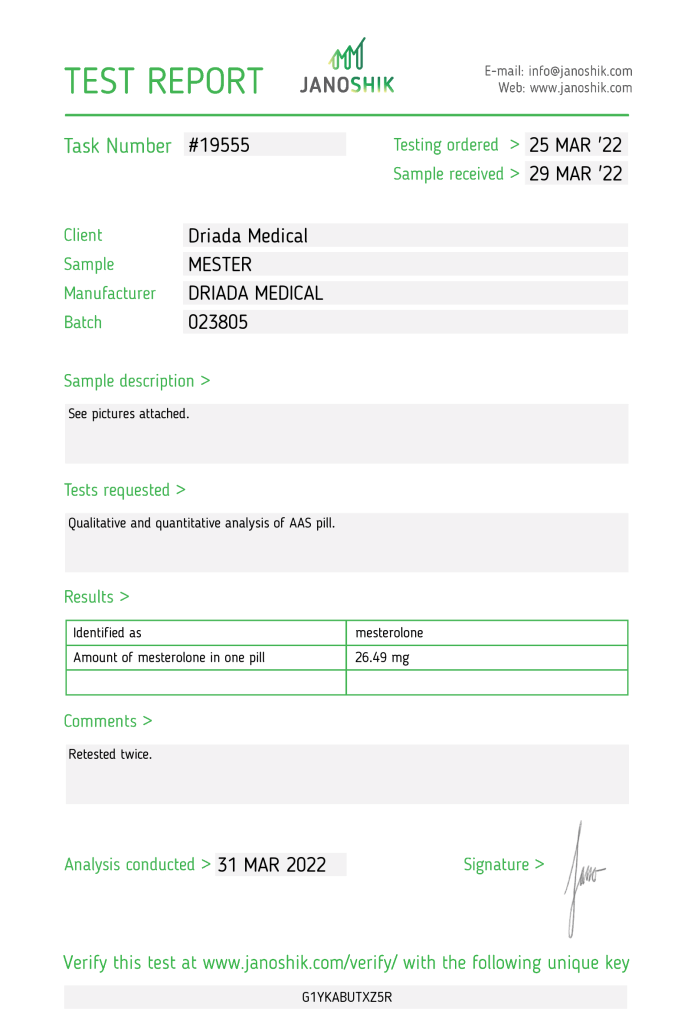 Driada Medical Provironus Lab Test