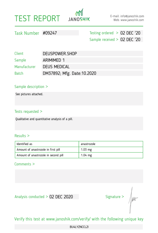 Deus Medical Arimimed Lab Test Results