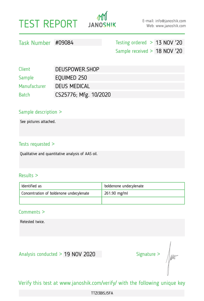 Deus Medical Equimed 250 Lab Test