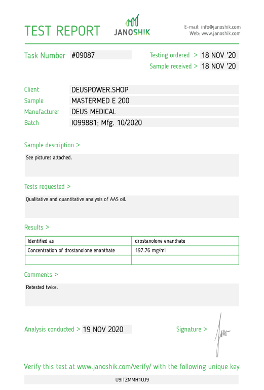 Deus Medical Master E 200 Lab Test Results