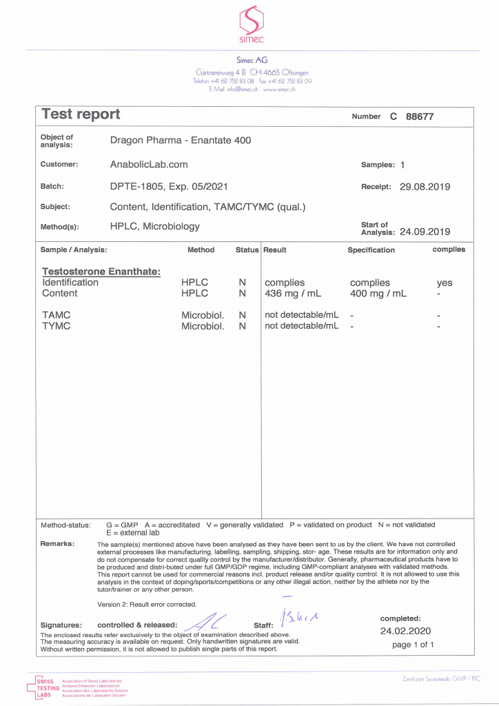 Dragon Pharma Enantat 400 Lab Test