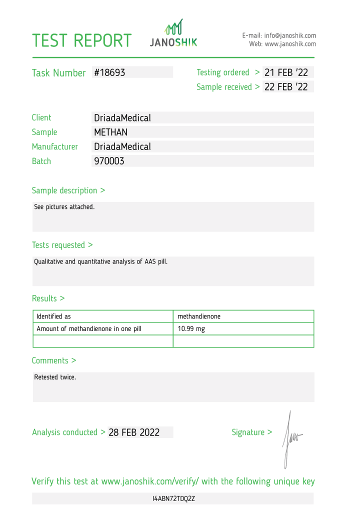 Driada Medical Dinabolyn Lab Test Results