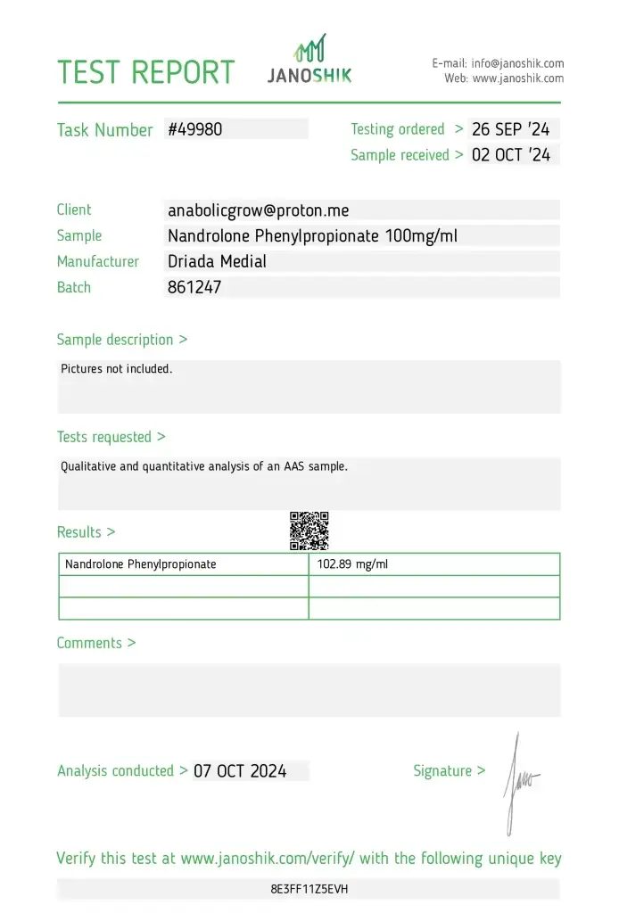 Driada Medical Nandrolone Phenylpropionate lab report