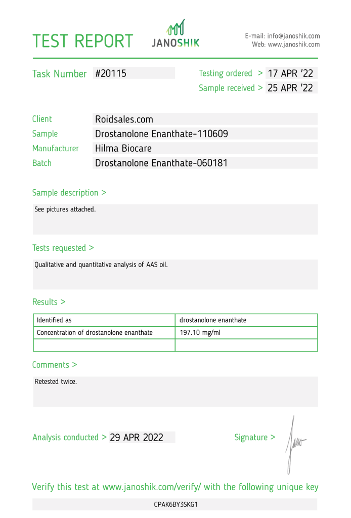 Hilma Biocare Drostanolone Enanthate Lab Test