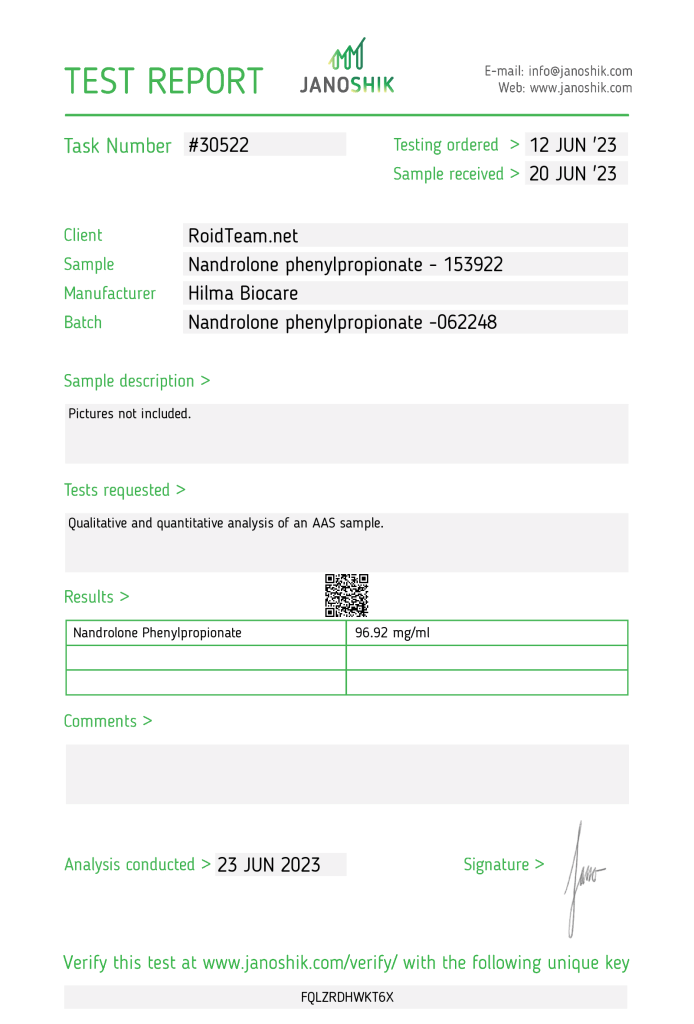 Hilma Biocare Nandrolone Phenylpropionate Lab Test