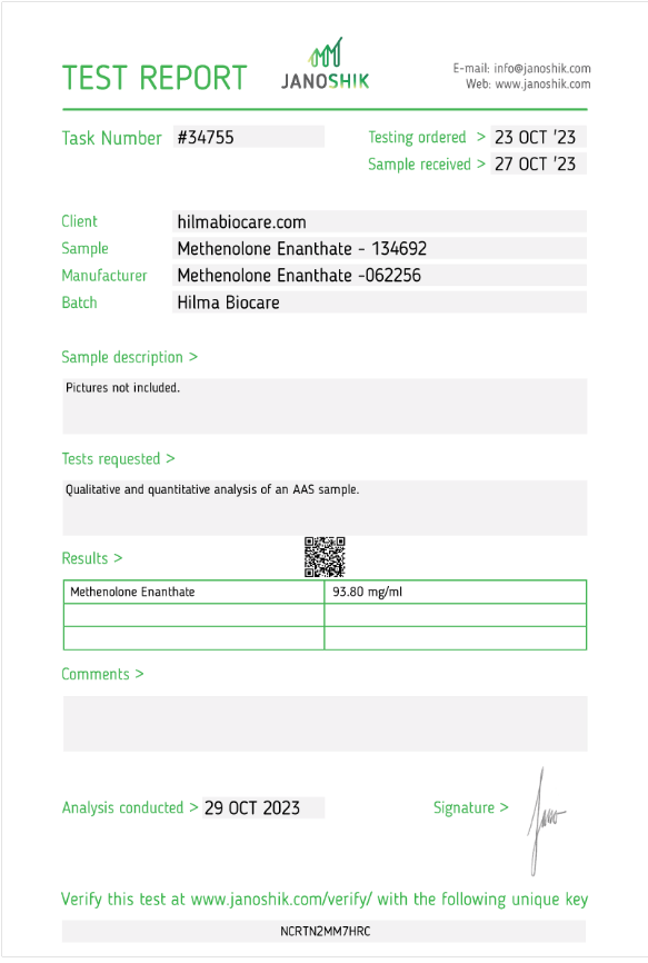 Hilma Biocare Methenolone Enanthate Lab Test