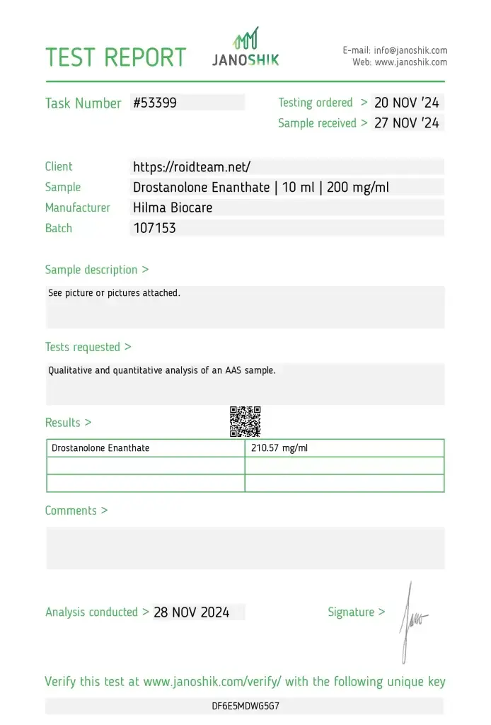 Hilma Biocare Drostanolone Enanthate Lab Test