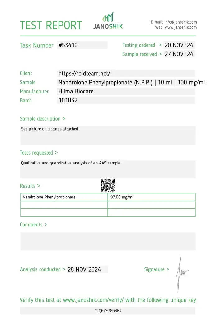 Hilma Biocare Nandrolone Phenylpropionate Lab Test