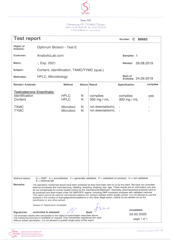 Optimum Biotech Test E Lab Test