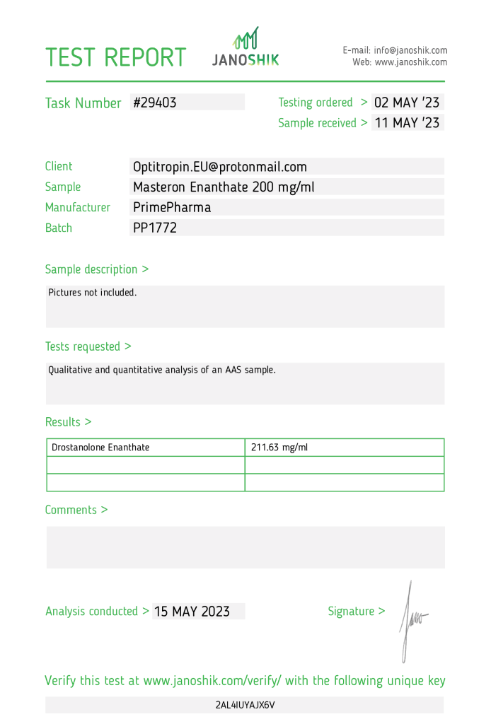 Prime Pharma Masteron Enanthate Lab Test