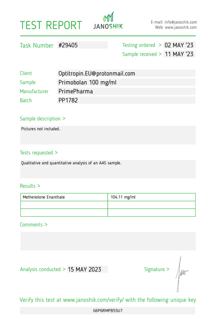 Prime Pharma Primobolan Lab Test