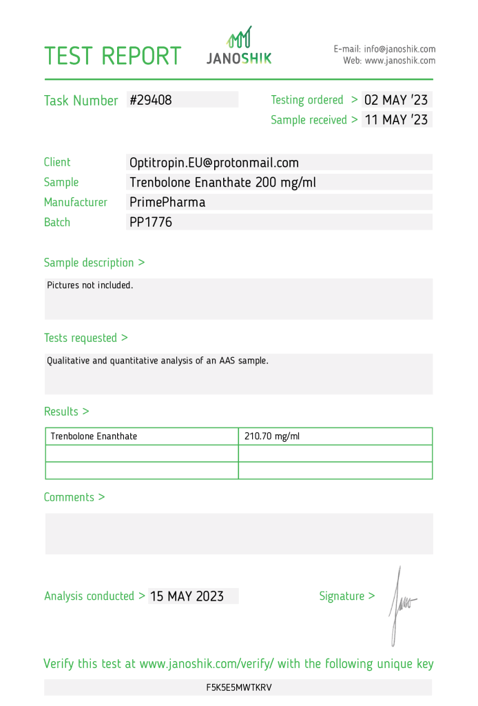 Prime Pharma Trenbolone Enanthate Lab Test Results