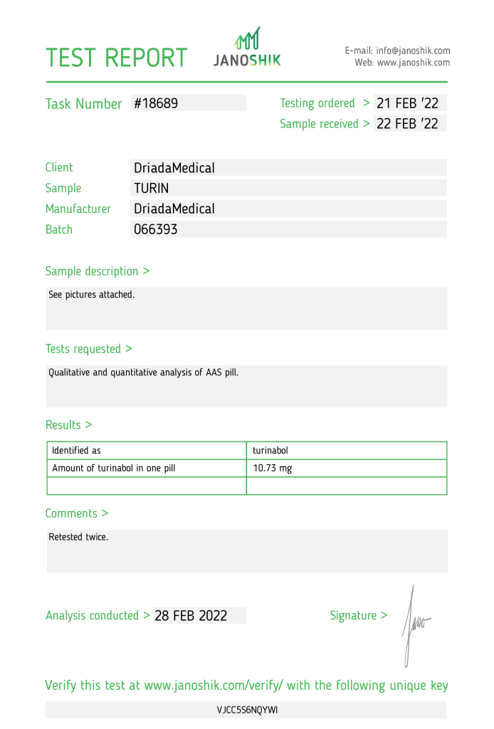 Driada Medical Turinadyn Lab Test