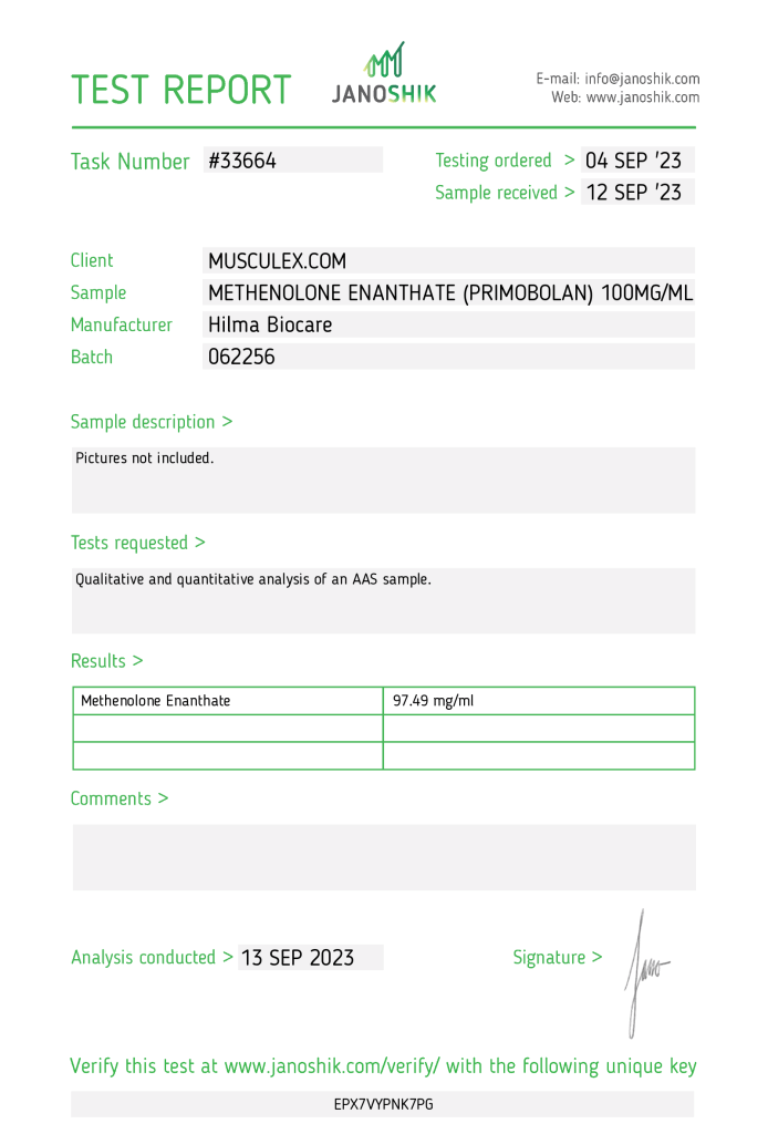 Hilma Biocare Methenolone Enanthate Lab Test