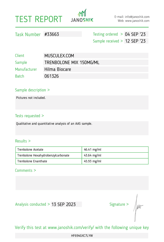 HIlma Biocare Trenbolone Mix Lab Test