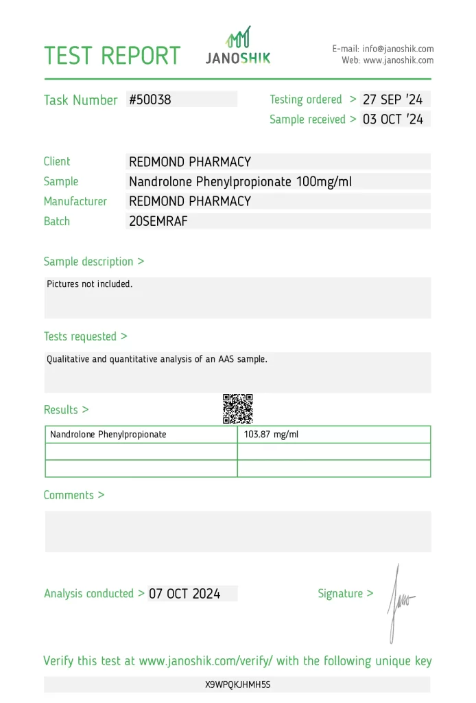 Redmond Pharmacy Nandrolone Phenylpropionate 100 Lab Test Results