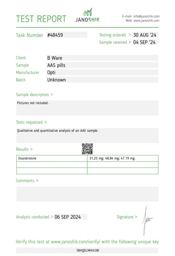 Optitropin Oxandrolone 50 Lab Test Results